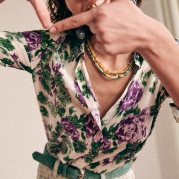 Sézane Ann Shirt - Maxi purple flowers - Silk - Picture 7 of 8